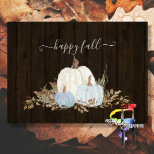 Rustic Happy Fall Script Dusty Blue White Pumpkins Tissue Paper