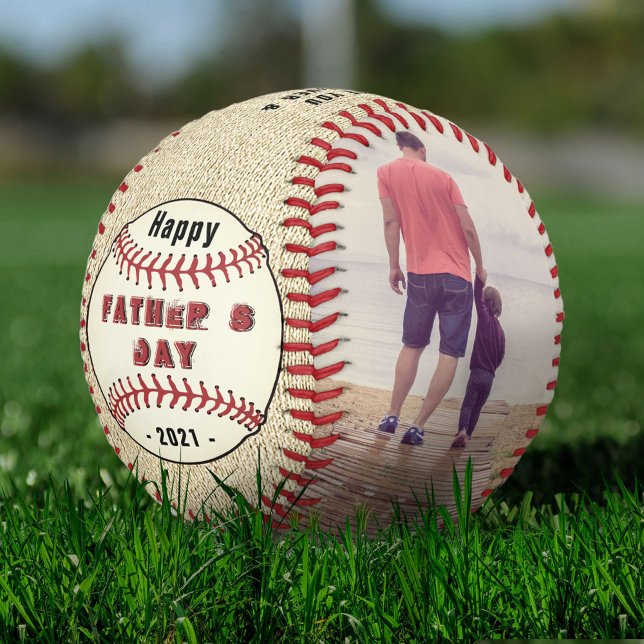 Rustic Happy Father`s Day 2 Photo Collage Baseball (Creator Uploaded)