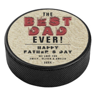 Rustic Happy Father`s Day Best Dad Typography Dad Hockey Puck