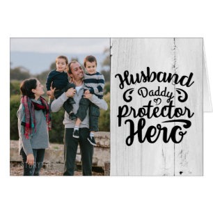 Rustic Happy Father's Day Family Photo Grey