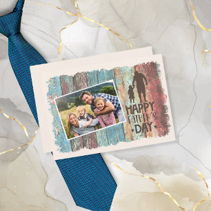 Rustic Happy Father's Day Photo Colourful Wood Car Thank You Card