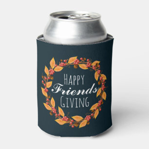 Rustic Happy Friends Giving Berries Wreath Can Cooler