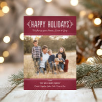 Rustic Happy Holidays Burgundy Photo