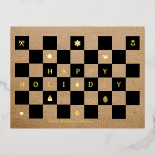 Rustic Happy Holidays Business Logo Checkerboard Foil Holiday Postcard