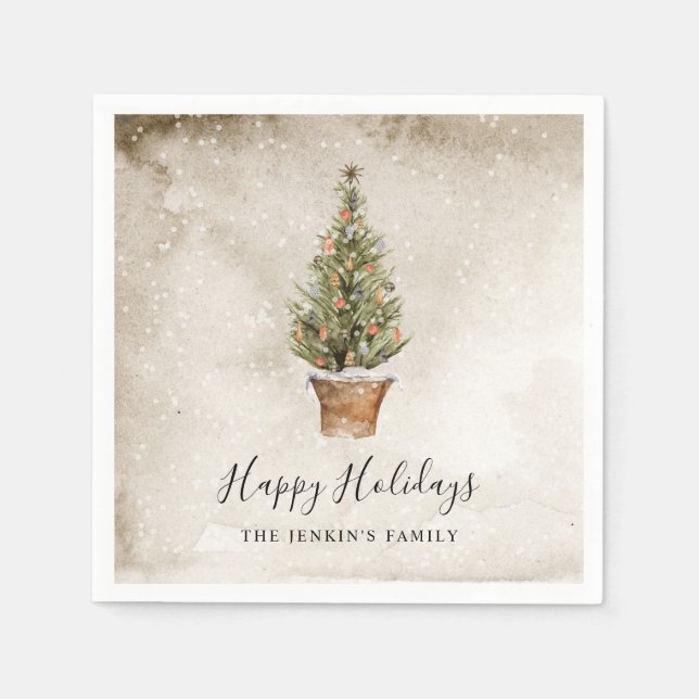 Rustic Happy Holidays Personalized Paper Coaster Napkin (Front)