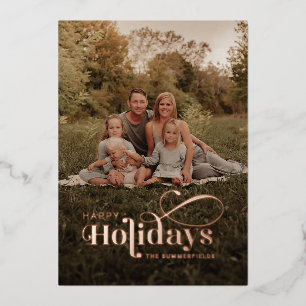 Rustic Happy Holidays Photo Foil Holiday Card