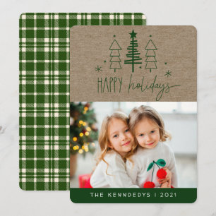 Rustic Happy Holidays Photo Plaid Christmas Card