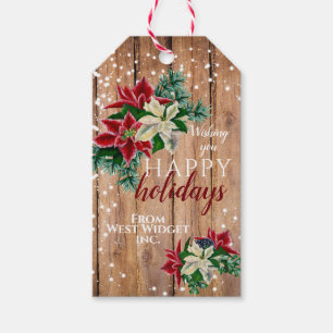 Rustic Happy Holidays Poinsettia Floral  Gift Tags