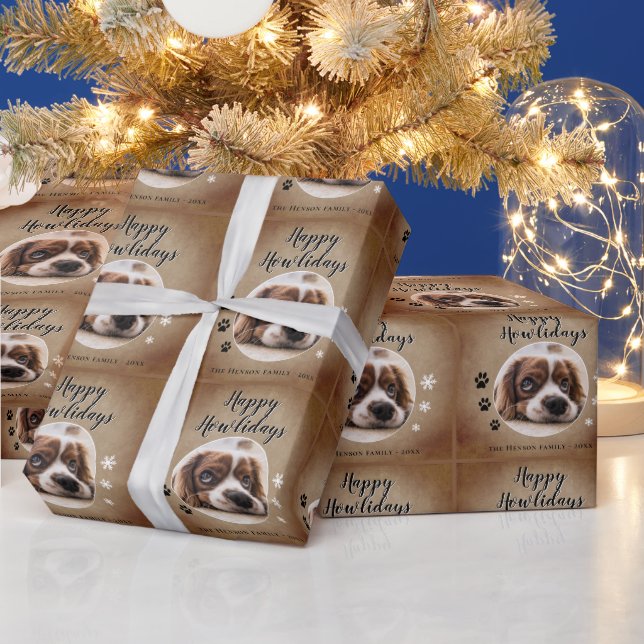 Rustic Happy Howlidays Dog Photo Christmas Holiday Wrapping Paper (Holidays)