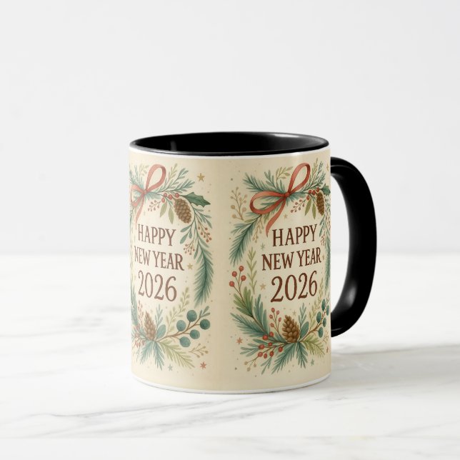 rustic happy new year 2026 coffee mug (Front Right)
