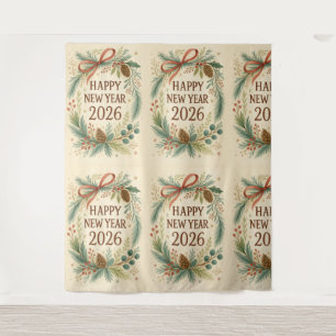 rustic happy new year 2026 party backdrop tapestry