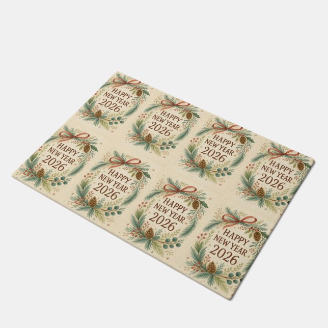 rustic happy new year 2026 welcome mat (Angled)