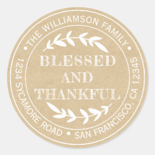 Rustic Happy Thanksgiving Return Address Kraft  Classic Round Sticker