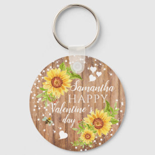 Rustic Happy Valentine's Floral Personalized Keychain