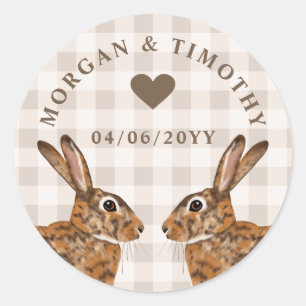 Rustic Hare Bunnies With Names And Date Wedding Classic Round Sticker