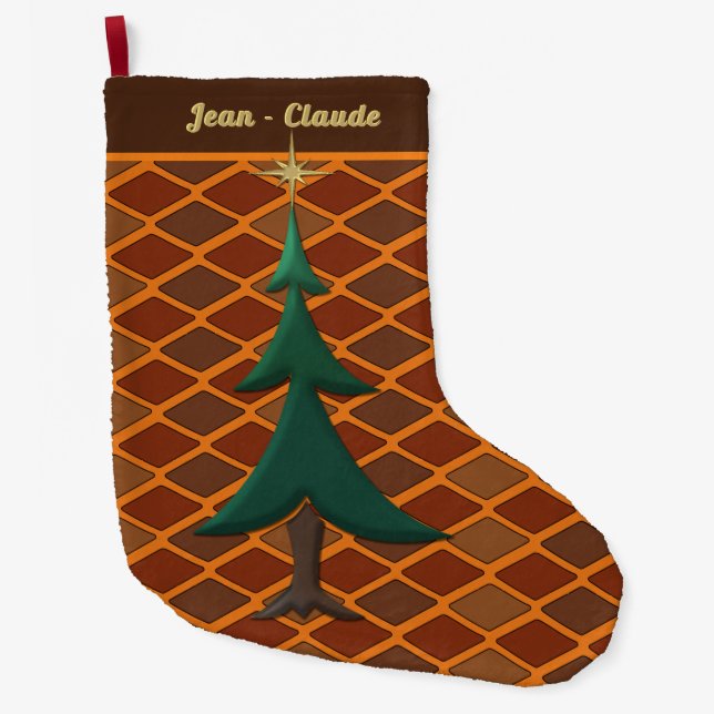 Rustic Harlequin and Pine Personalized Large Christmas Stocking (Front)