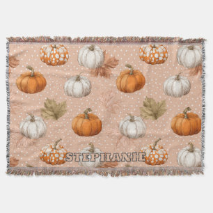 Rustic Harvest Autumn - Pumpkins & Leaves Throw Blanket
