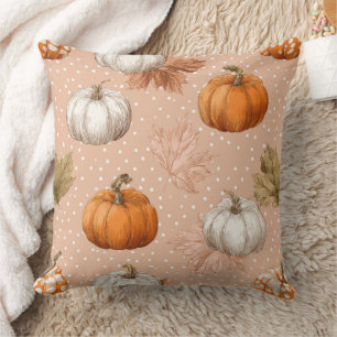Rustic Harvest Autumn - Pumpkins & Leaves Throw Pillow