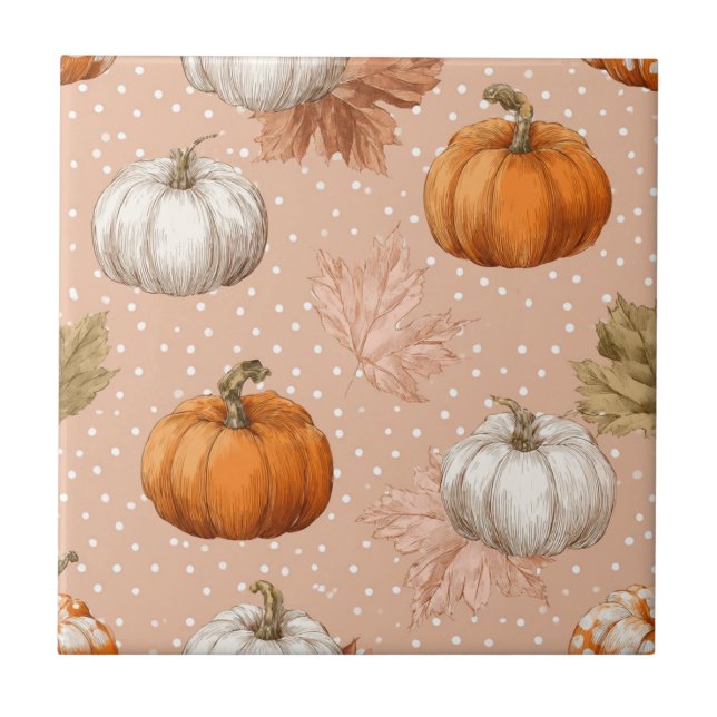 Rustic Harvest Autumn - Pumpkins & Leaves Tile (Front)