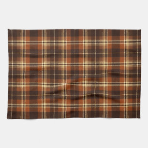 Rustic Harvest Autumn Tartan Plaid Orange & Brown Kitchen Towel