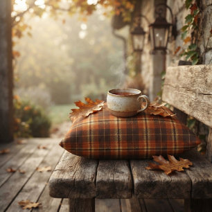 Rustic Harvest Autumn Tartan Plaid Orange & Brown Throw Pillow