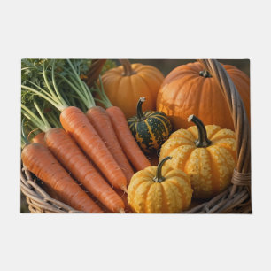 Rustic Harvest Basket Pumpkins Carrots Doormat