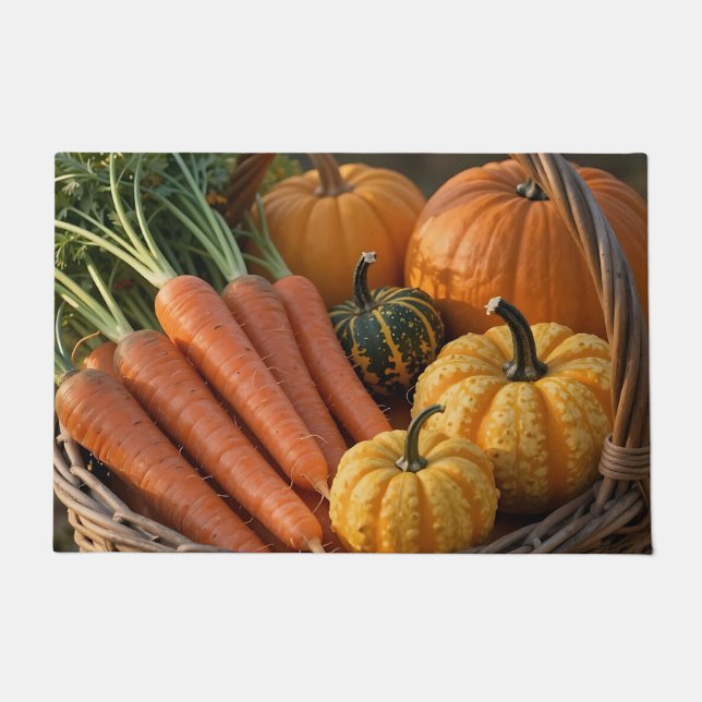 Rustic Harvest Basket Pumpkins Carrots Doormat (Front)