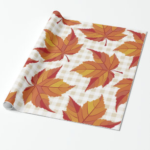 Rustic Harvest Fall Leaves & Plaid Wrapping Paper