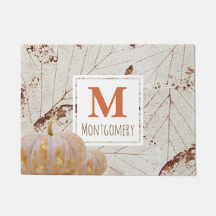 Rustic Harvest Fall Leaves & Pumpkins Family Name Doormat