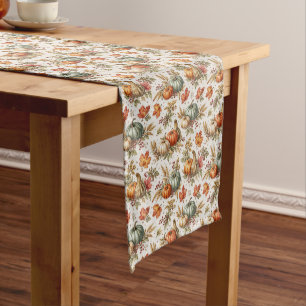 Rustic Harvest Pumpkin Autumn Botanical  Short Table Runner
