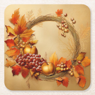 Rustic Harvest: Wreath Harvest Square Paper Coaster