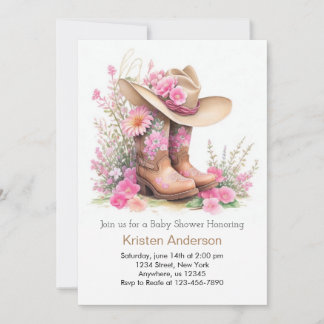 Rustic Hat and Boots Cowgirl Baby Shower Invitation