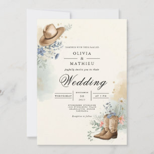 Rustic Hat Floral Romance Wedding Invitation
