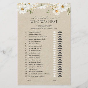 Rustic He Said She Said Daisy Bridal Shower Game
