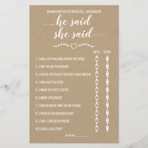Rustic He said she said shower bilingual game