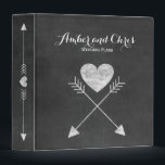 Rustic Heart and Arrows Chalkboard Wedding Binder<br><div class="desc">A pretty rustic wedding planner binder with a cute white heart and arrow design on a faux black chalkboard background.</div>