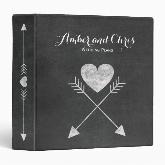 Rustic Heart and Arrows Chalkboard Wedding Binder (Front/Spine)