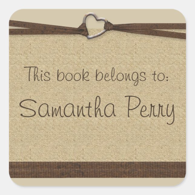 Rustic heart burlap customizable stickers (Front)