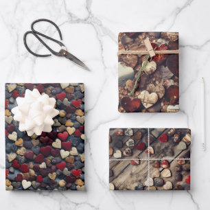Rustic Heart Collage: Charming Photo Pattern Wrapping Paper Sheet