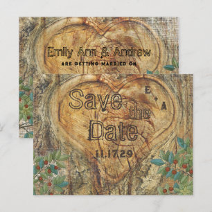 Rustic Heart in Tree Trunk Save the Date Announcement Postcard