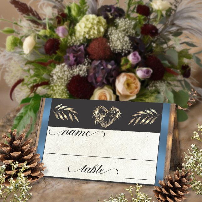 Rustic Heart & Monogram - Blue Place Card (Creator Uploaded)