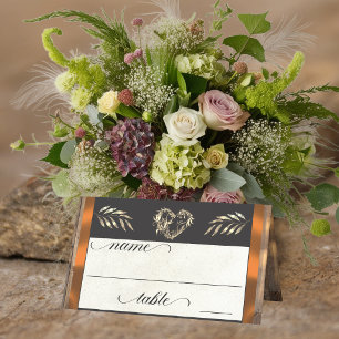 Rustic Heart & Monogram - Copper Place Card