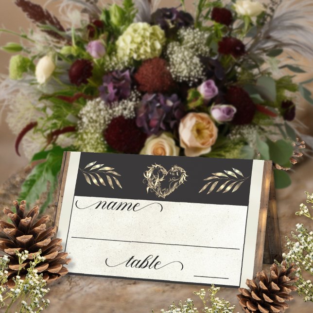 Rustic Heart & Monogram - Cream Place Card (Creator Uploaded)