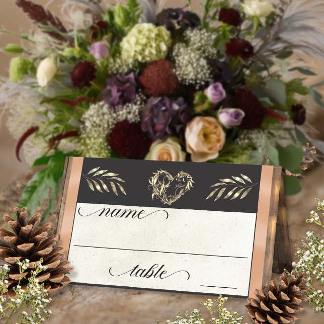 Rustic Heart & Monogram - Peach Place Card (Creator Uploaded)