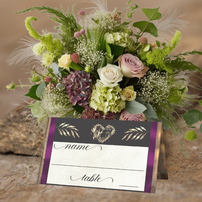 Rustic Heart & Monogram - Plum Place Card (Creator Uploaded)