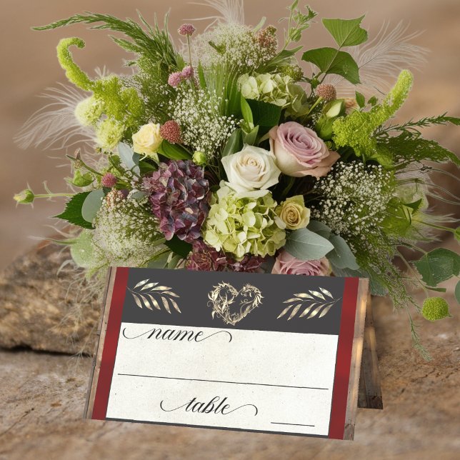 Rustic Heart & Monogram - Red Place Card (Creator Uploaded)