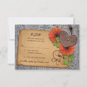 Rustic Heart Orange Daisy Mariage campagnard RSVP