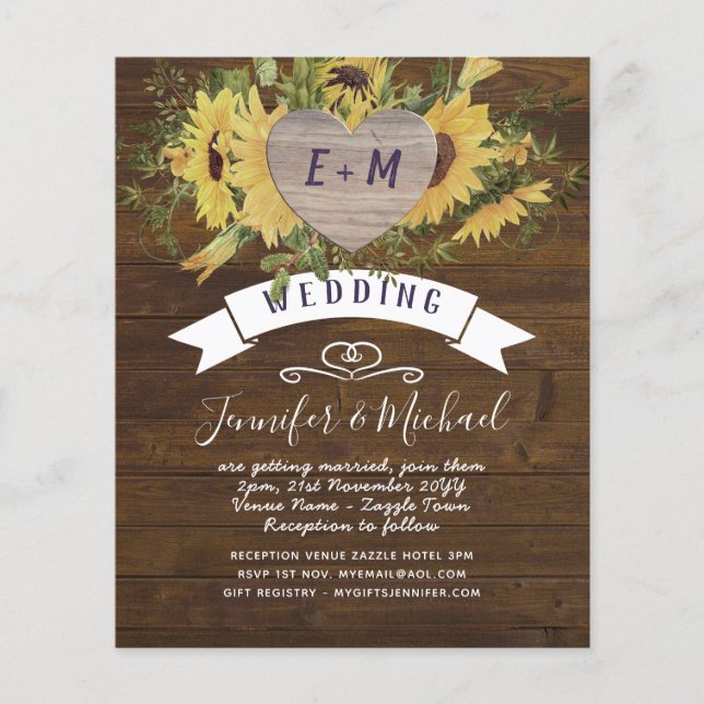 Rustic Heart PHOTO Sunflowers Woodland Wedding (Front)