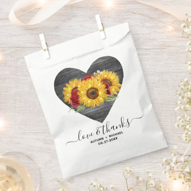 Rustic Heart Red Rose Elegant Sunflower Wedding Favour Bag (Clipped)