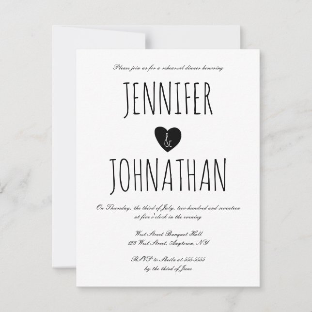 Rustic heart rehearsal dinner invitations (Front)